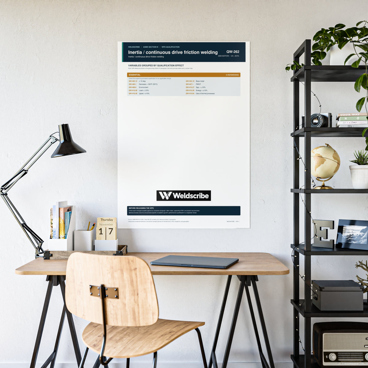 QW-262 friction welding qualification variables poster for ASME Section IX – product view 11