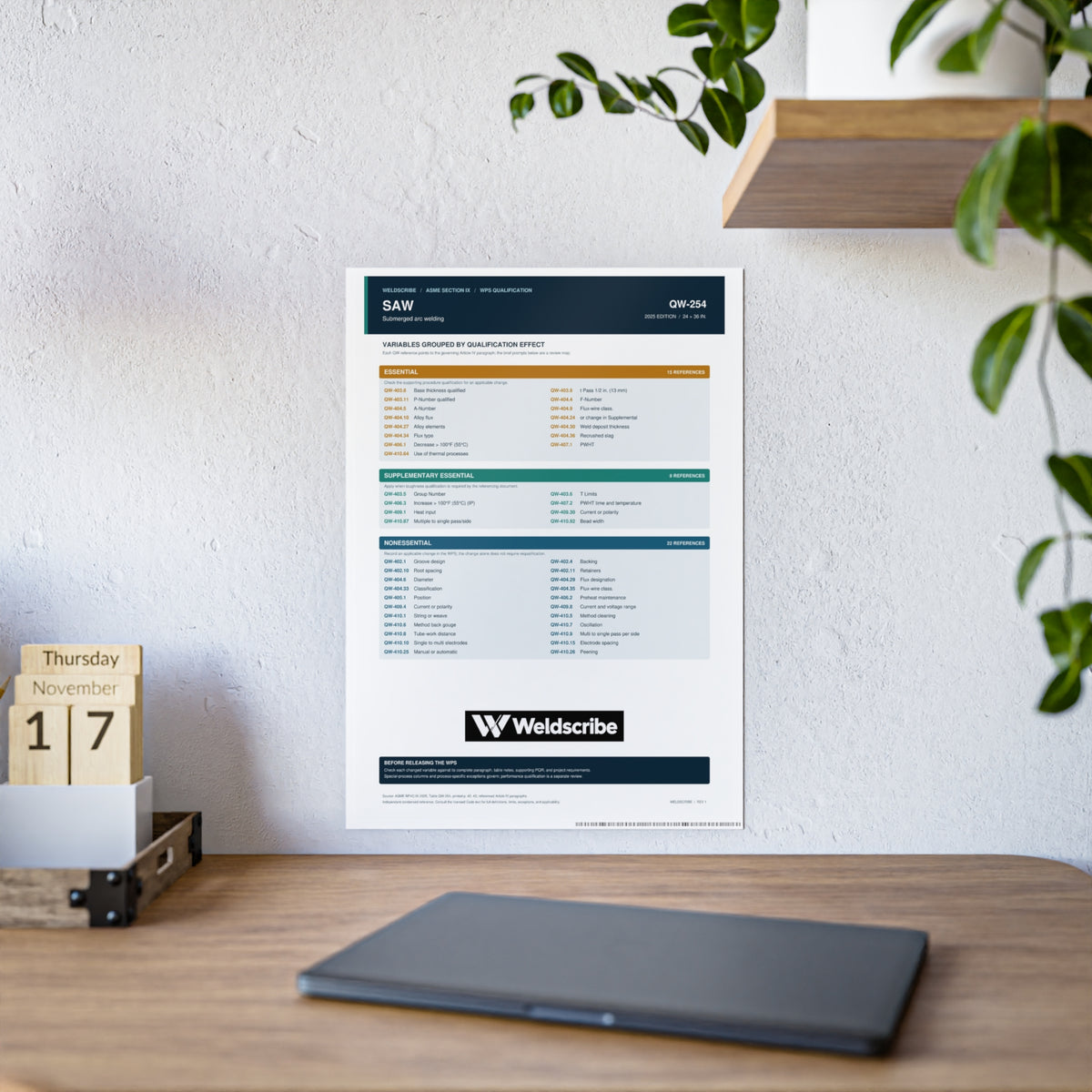 QW-254 submerged arc welding qualification variables poster – product view 7