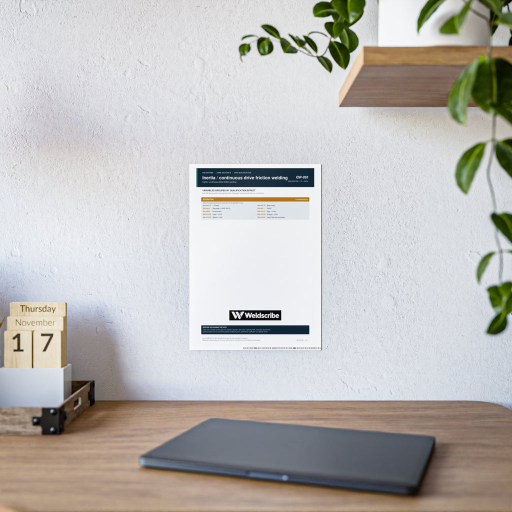 QW-262 friction welding qualification variables poster for ASME Section IX – product view 5