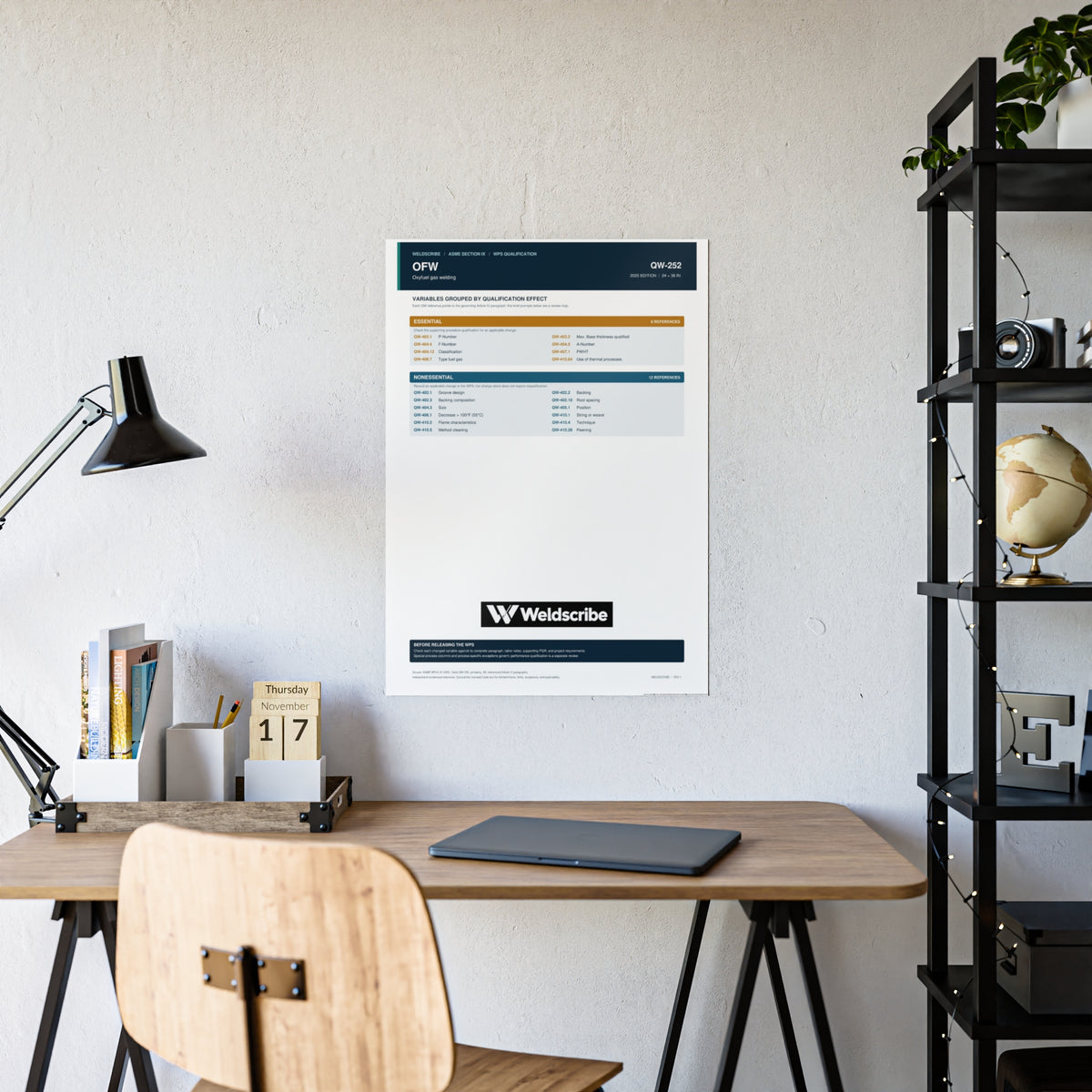 QW-252 oxyfuel gas welding qualification variables poster – product view 9