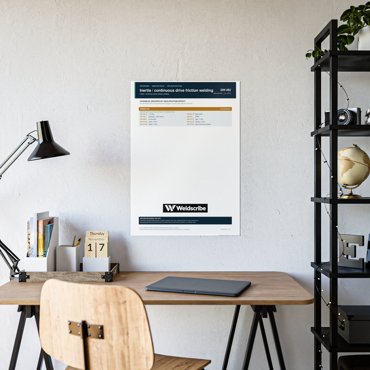 QW-262 friction welding qualification variables poster for ASME Section IX – product view 9