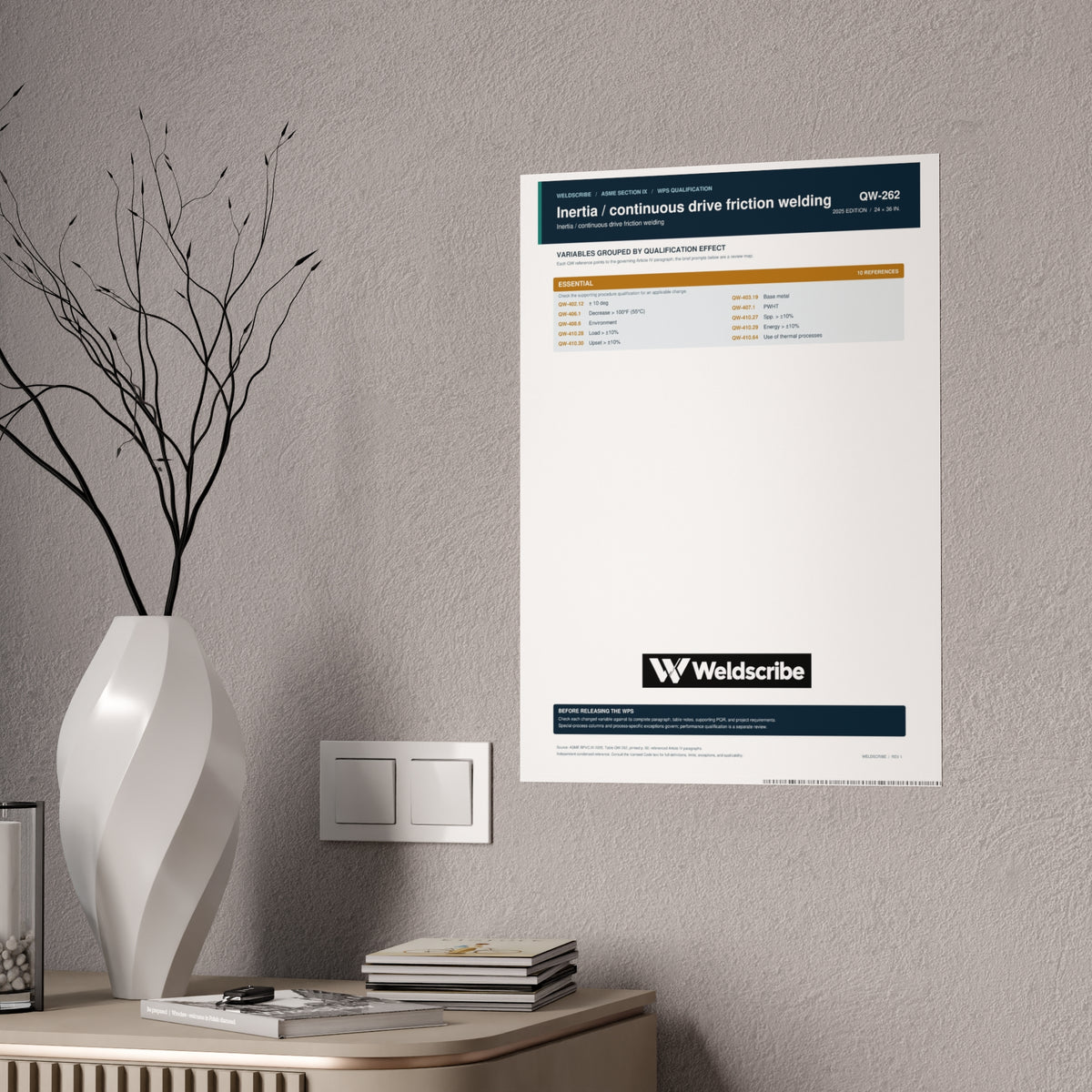 QW-262 friction welding qualification variables poster for ASME Section IX – product view 8