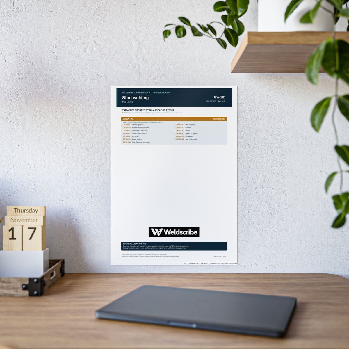 QW-261 stud welding qualification variables poster for ASME Section IX – product view 7