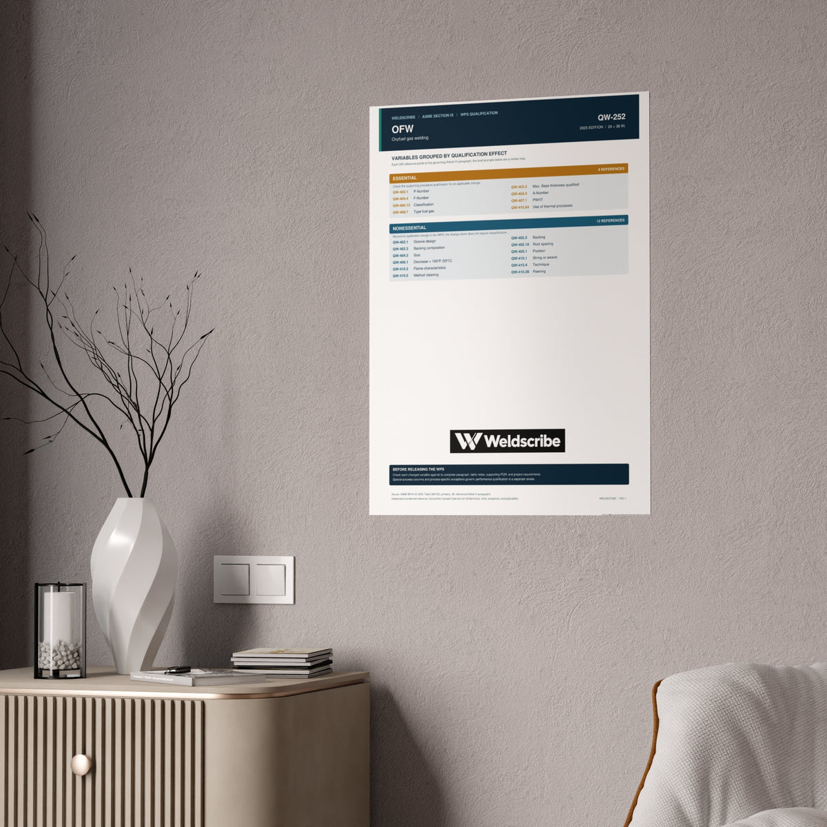 QW-252 oxyfuel gas welding qualification variables poster – product view 10