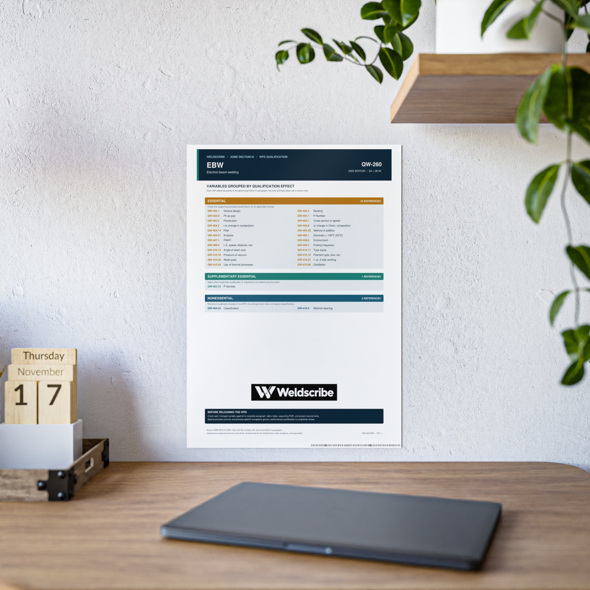 QW-260 electron beam welding qualification variables poster – product view 7