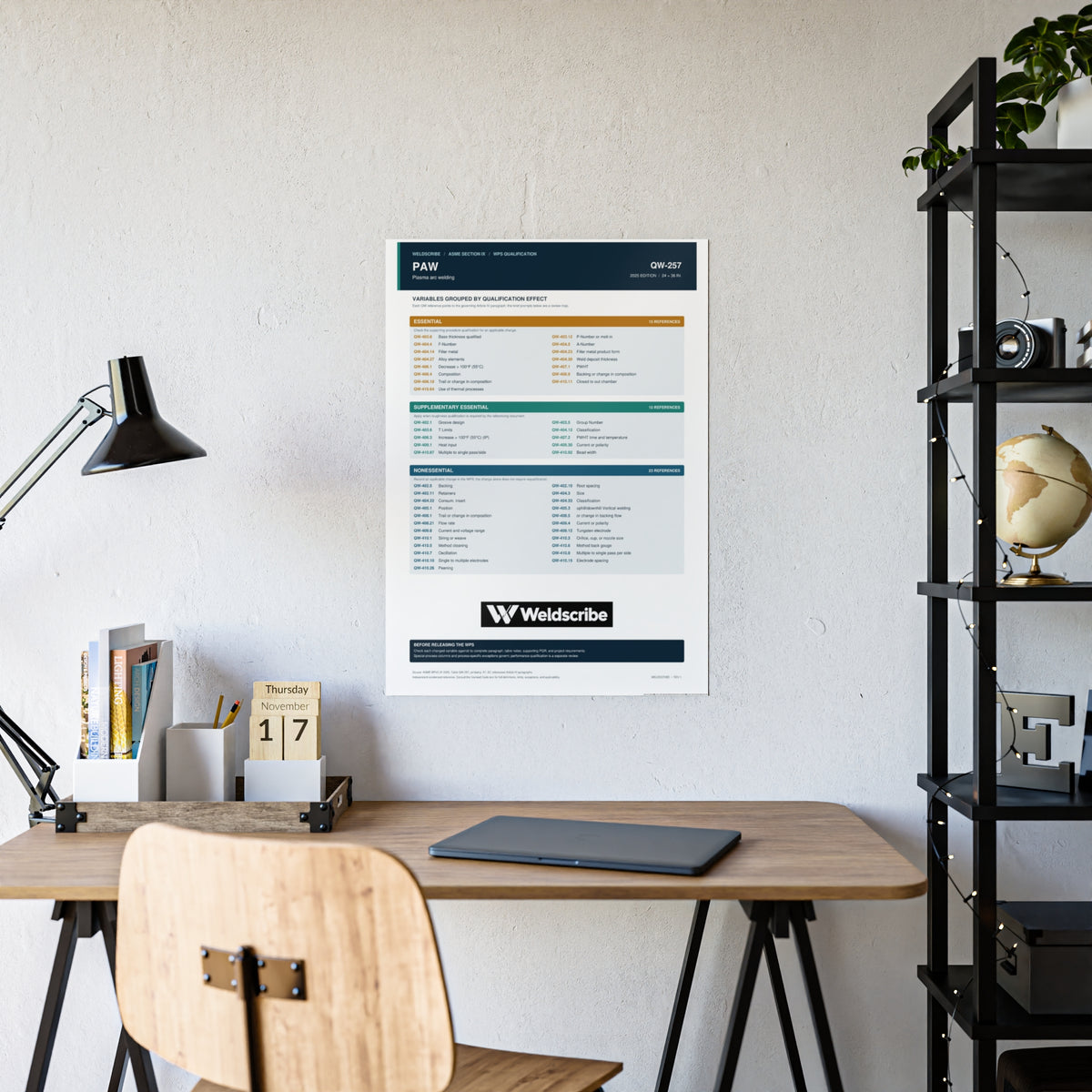 QW-257 plasma arc welding qualification variables poster – product view 3