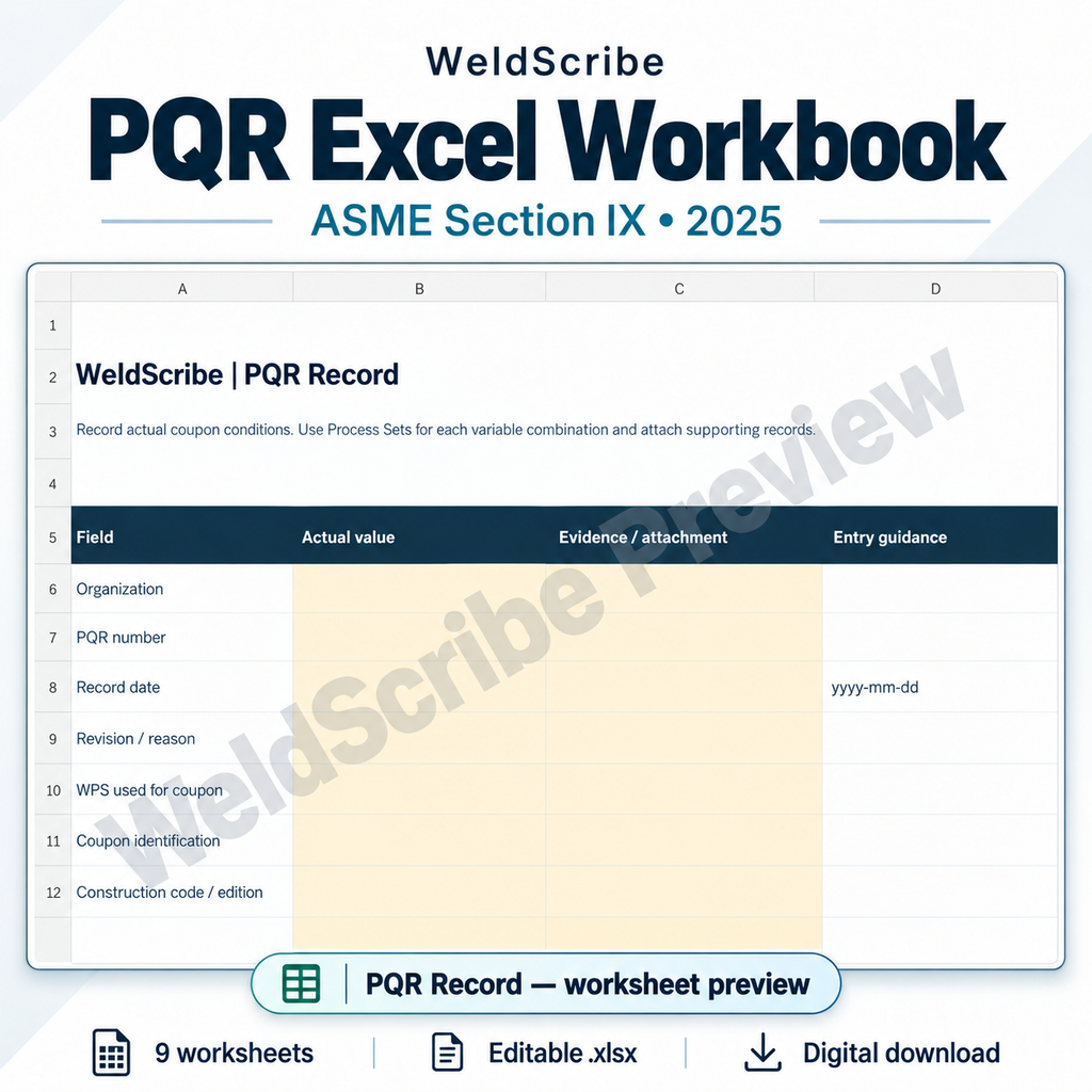 ASME Section IX Procedure Qualification Record Excel template preview