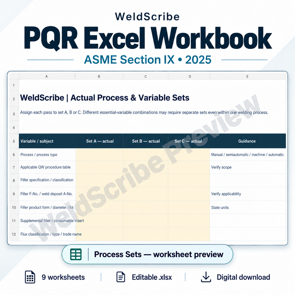 WeldScribe PQR welding spreadsheet workbook preview